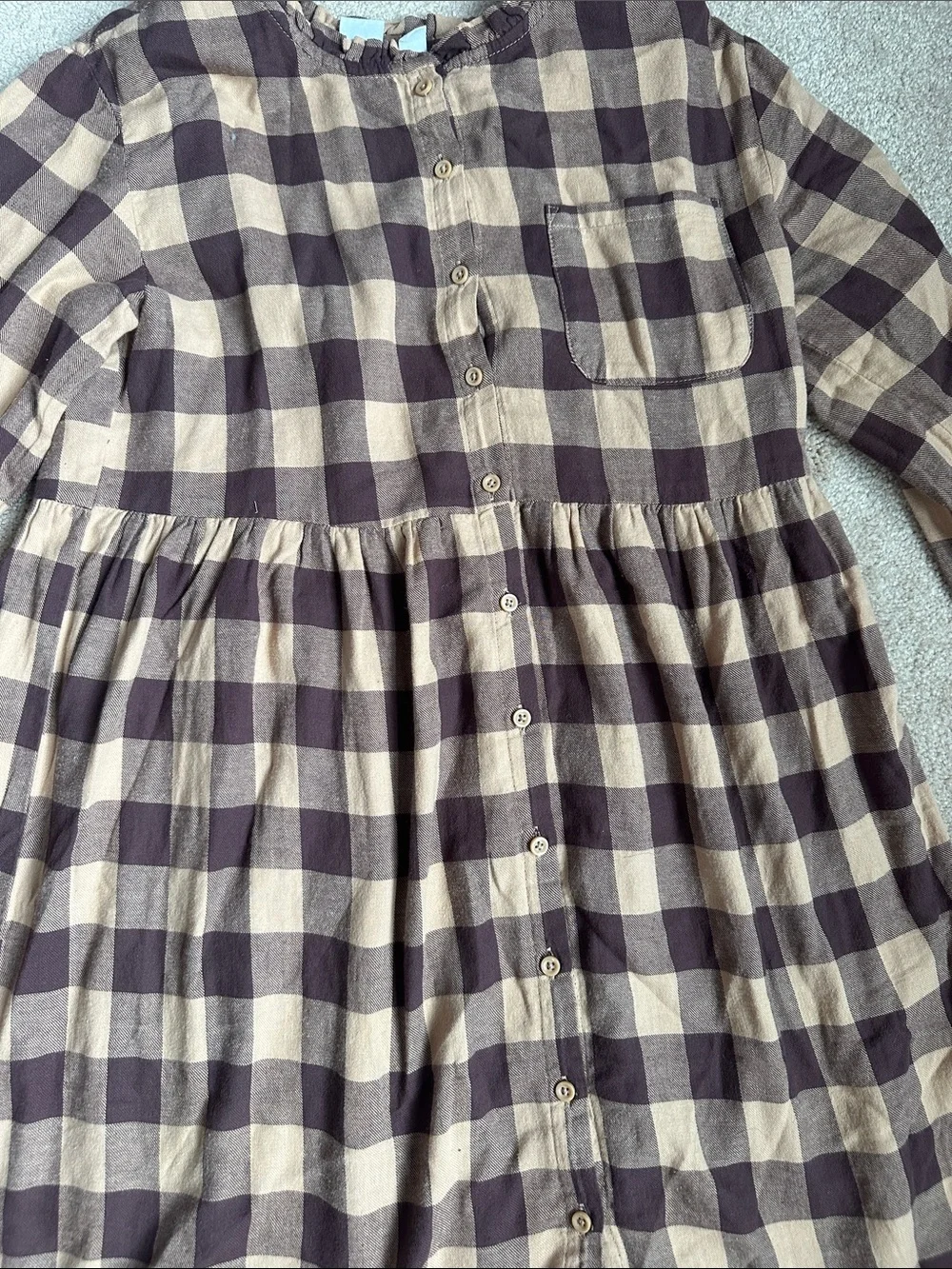 GAP Brown and Cream Buffalo Plaid Button-Front Kids Dress